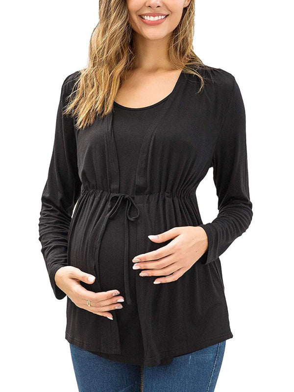 Women's Solid Color Waist Tie Maternity Top