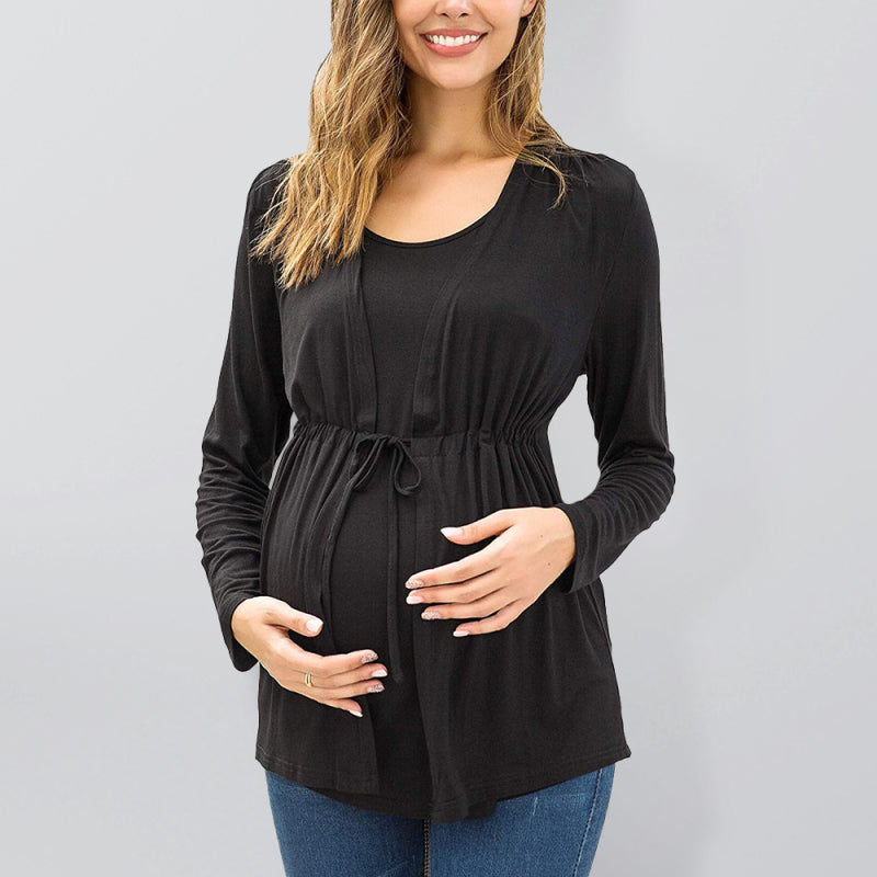 Women's Solid Color Waist Tie Maternity Top