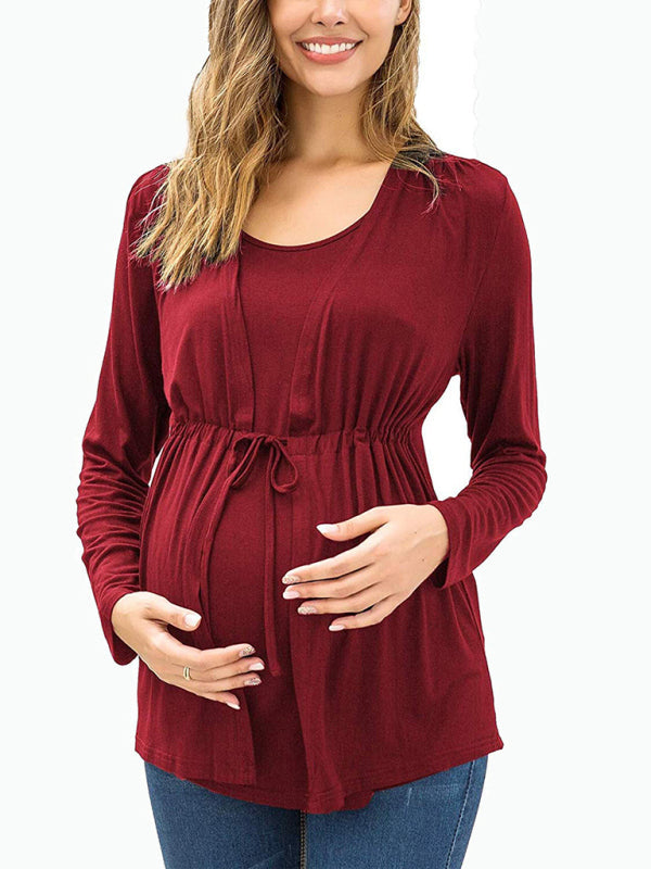 Women's Solid Color Waist Tie Maternity Top