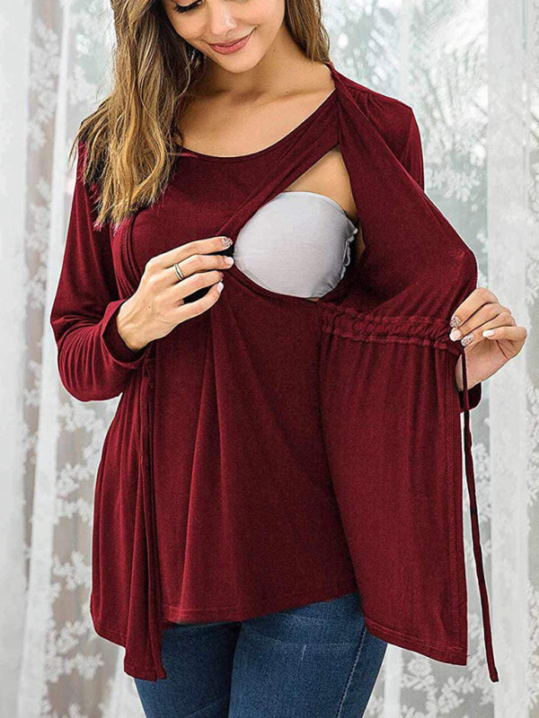 Women's Solid Color Waist Tie Maternity Top