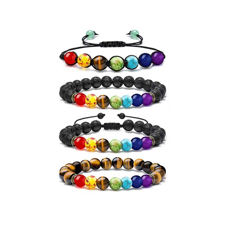 Lava Rock 7 Chakras Beads Bracelet Set