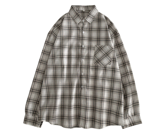 Plaid Oversize Blouse Flannel Long Sleeve Collared Shirt