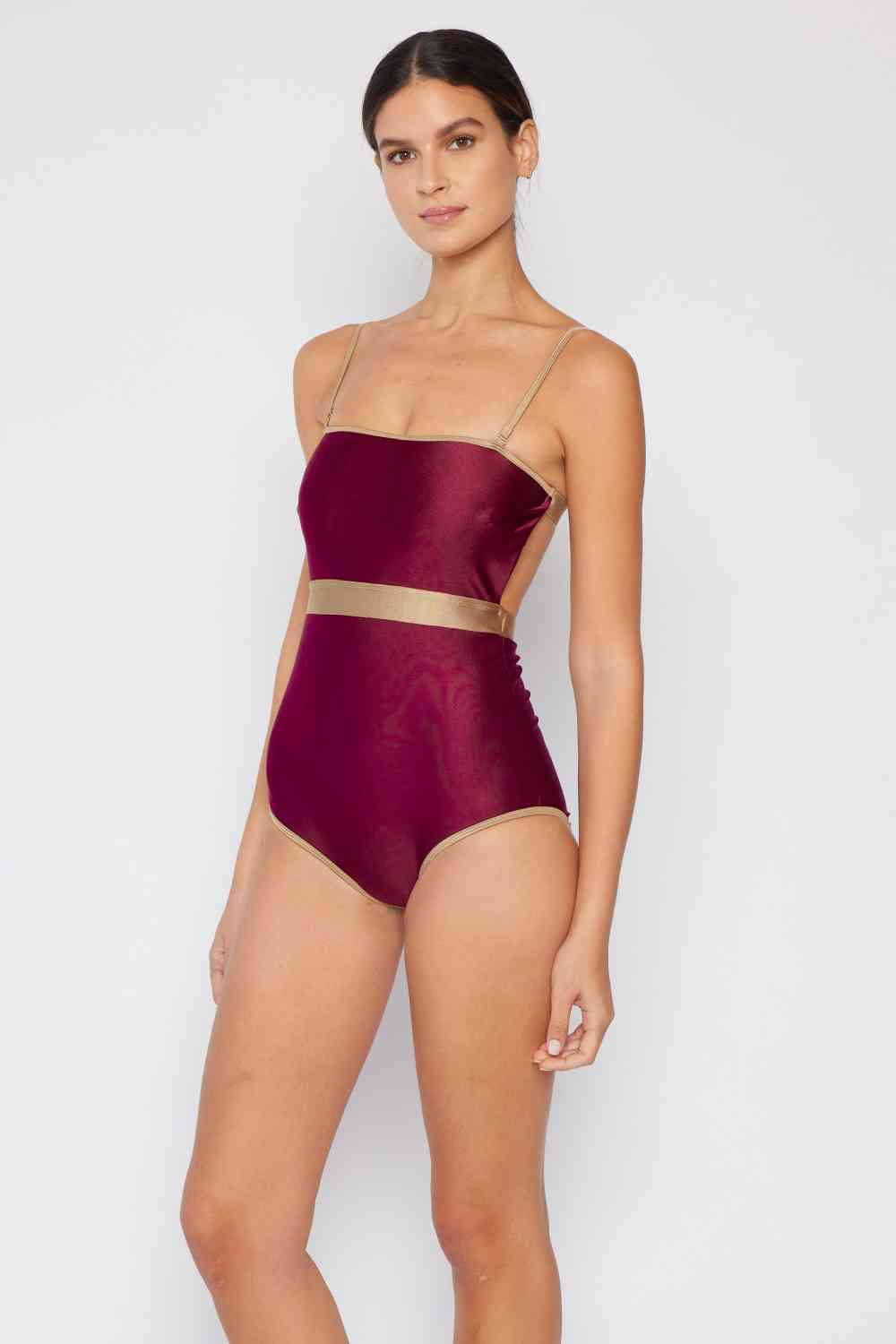 Contrast Trim One-Piece in Wine