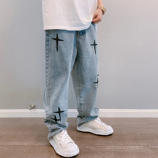 Embroidered Straight Loose Jeans