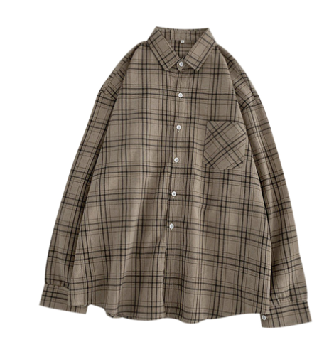 Plaid Oversize Blouse Flannel Long Sleeve Collared Shirt