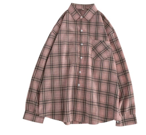 Plaid Oversize Blouse Flannel Long Sleeve Collared Shirt