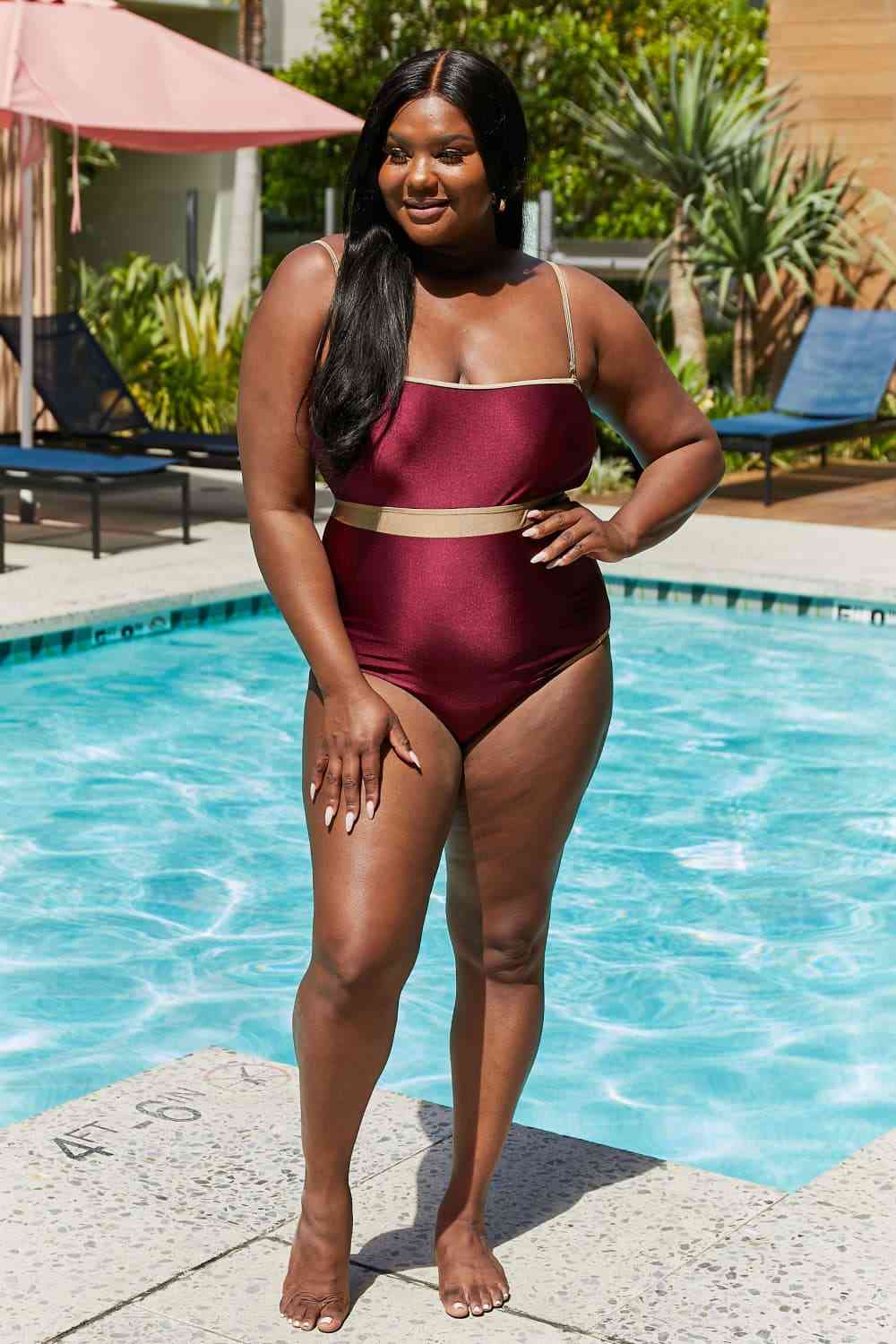 Contrast Trim One-Piece in Wine