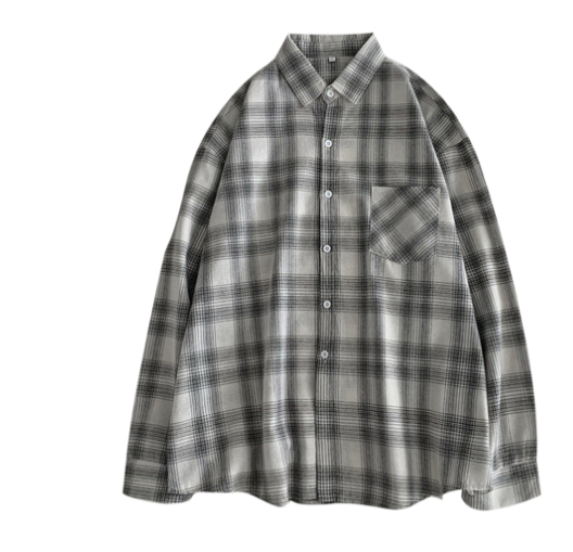 Plaid Oversize Blouse Flannel Long Sleeve Collared Shirt