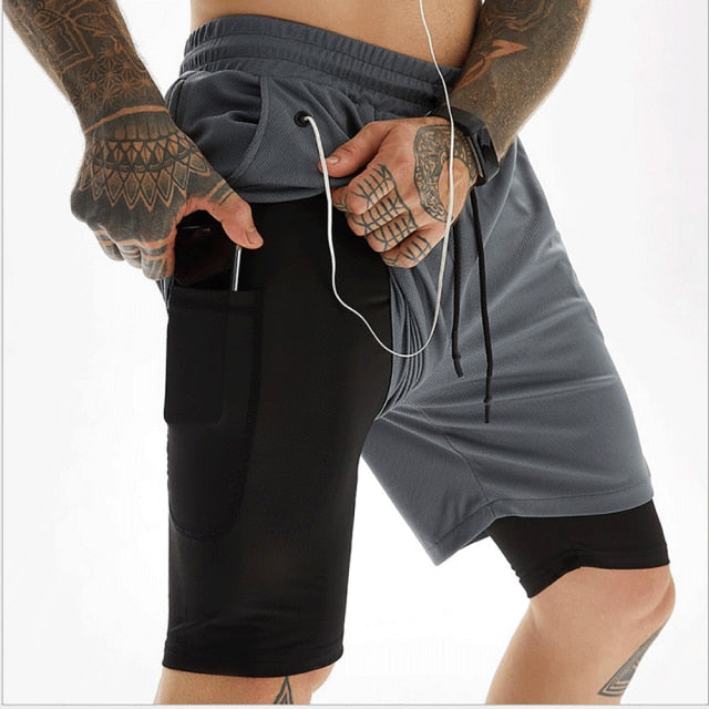 2 in 1 Quick Dry Breathable Workout Shorts with Pockets