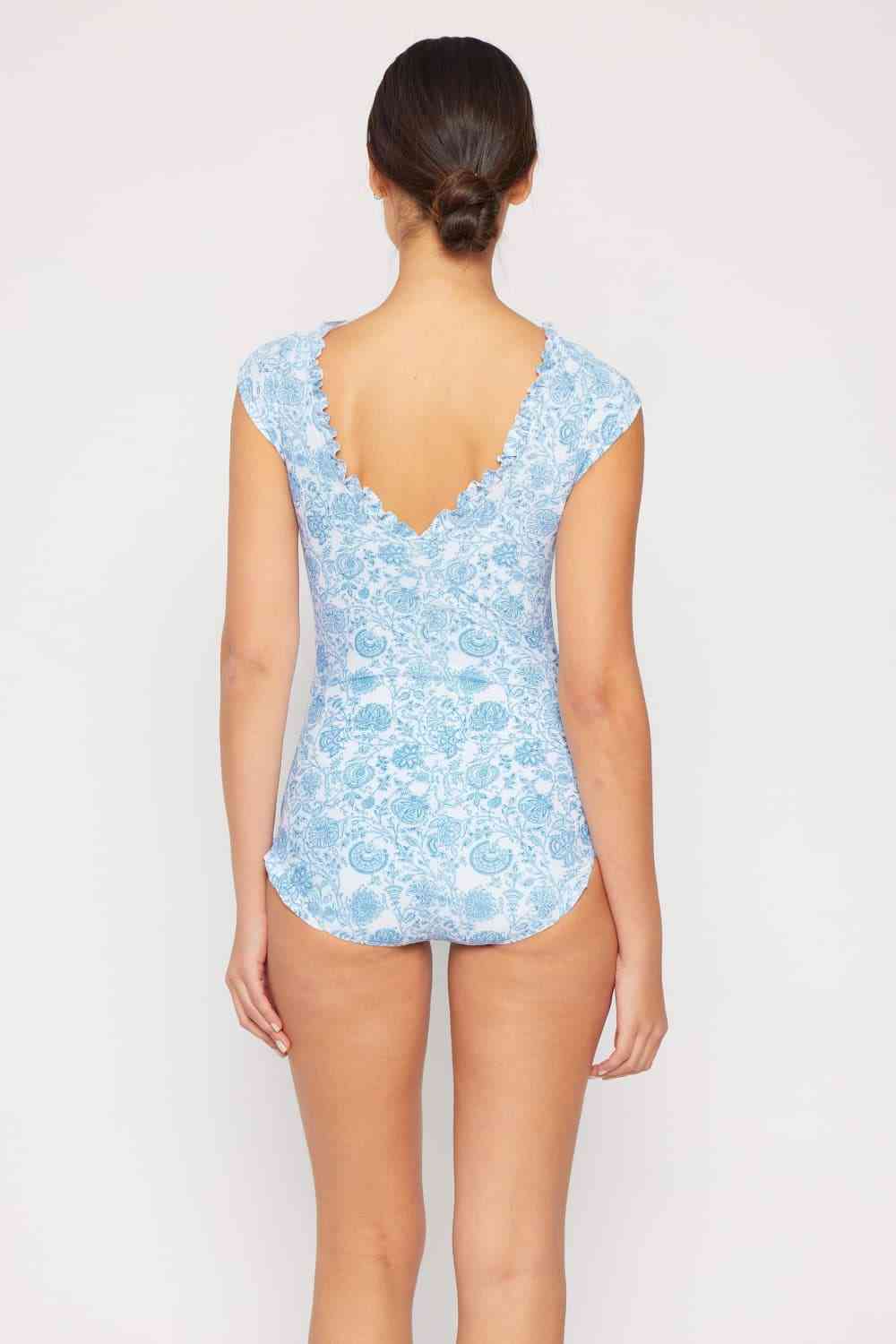 V-Neck One Piece Swimsuit In Thistle Blue