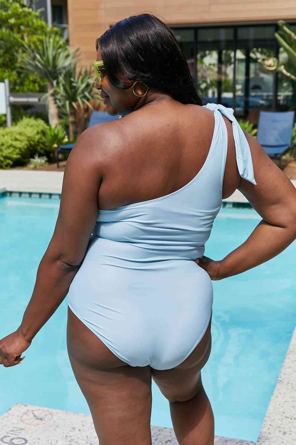 One Shoulder Swimsuit in Pastel Blue