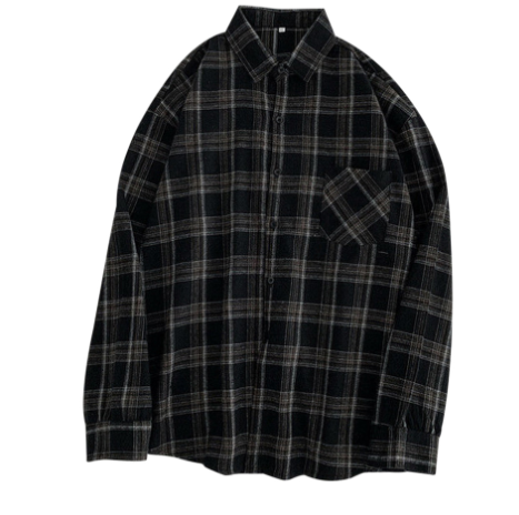 Plaid Oversize Blouse Flannel Long Sleeve Collared Shirt