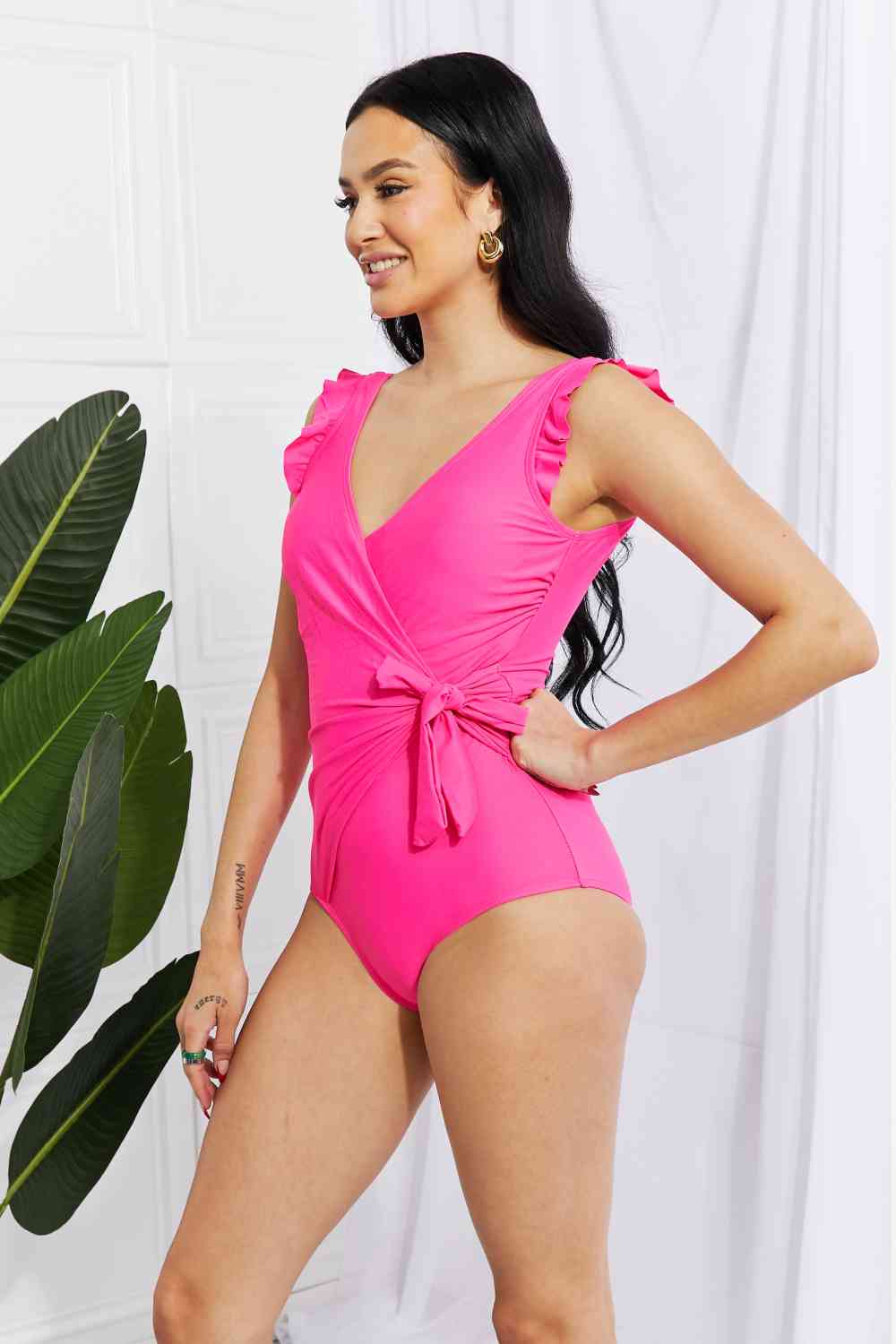 Ruffle Faux Wrap One-Piece Swimsuit