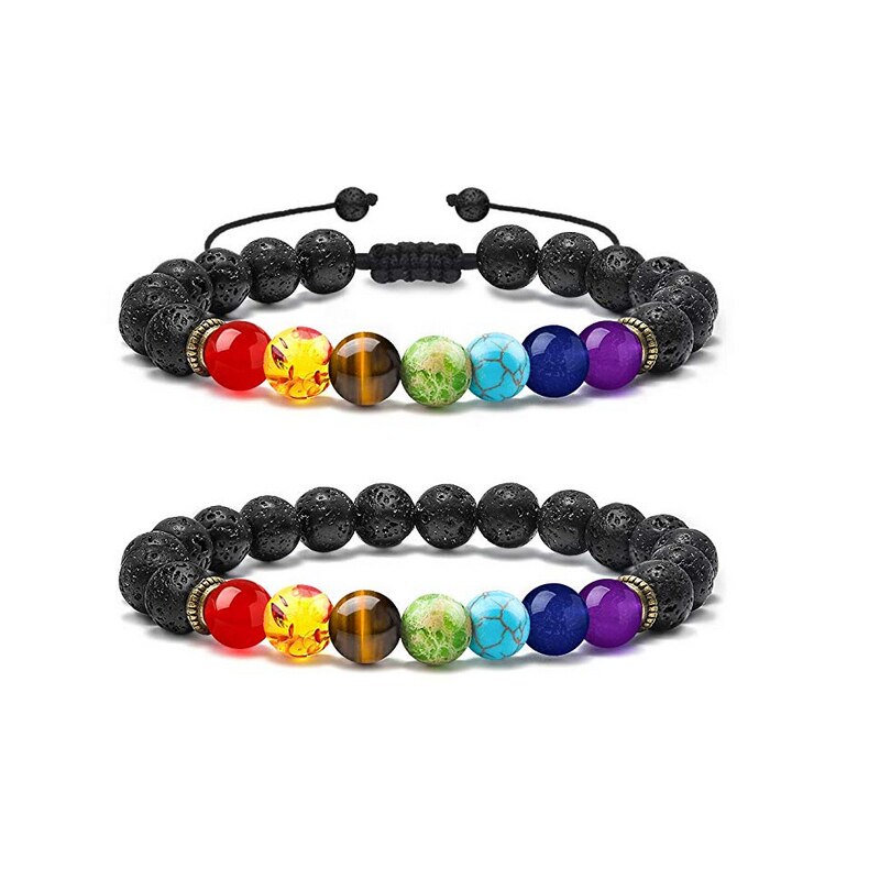 Lava Rock 7 Chakras Beads Bracelet Set