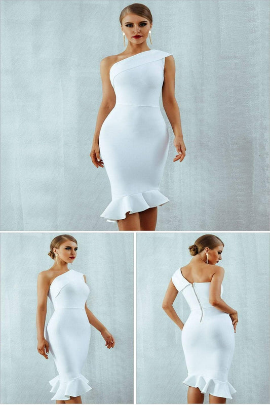 One Shoulder Fishtail Bodycon Midi Dress