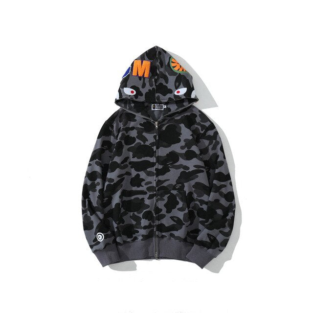 Shark Bape Men Casual Camouflage Hoodies