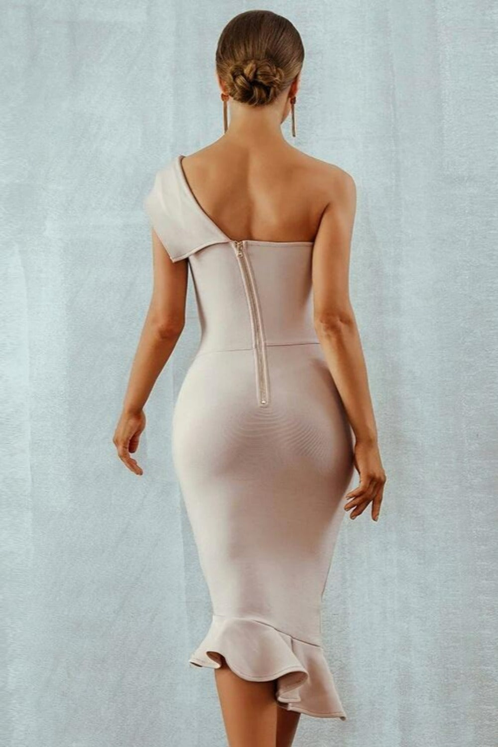 One Shoulder Fishtail Bodycon Midi Dress