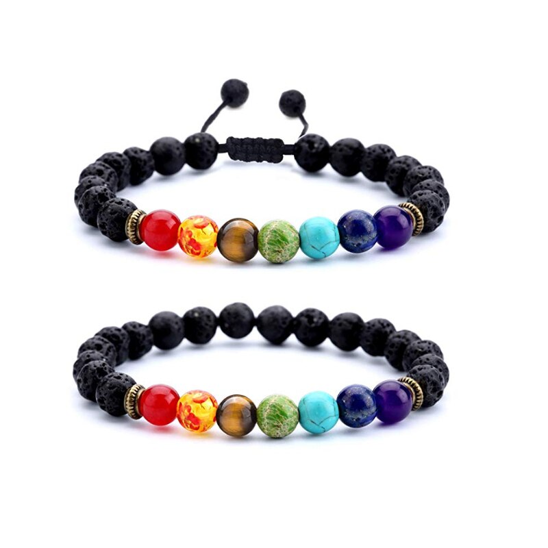 Lava Rock 7 Chakras Beads Bracelet Set