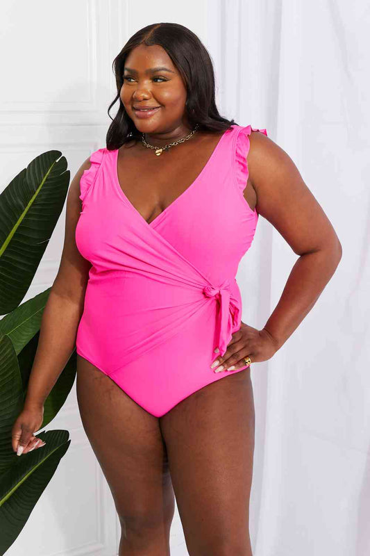 Ruffle Faux Wrap One-Piece Swimsuit