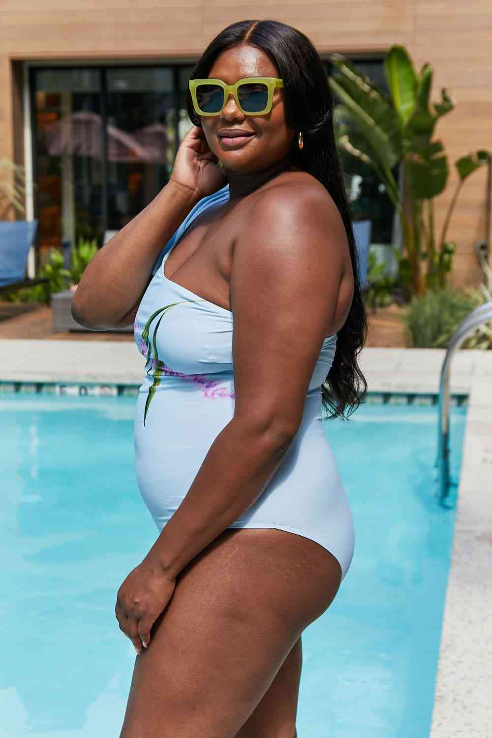 One Shoulder Swimsuit in Pastel Blue