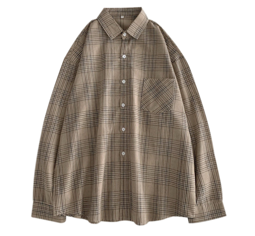 Plaid Oversize Blouse Flannel Long Sleeve Collared Shirt