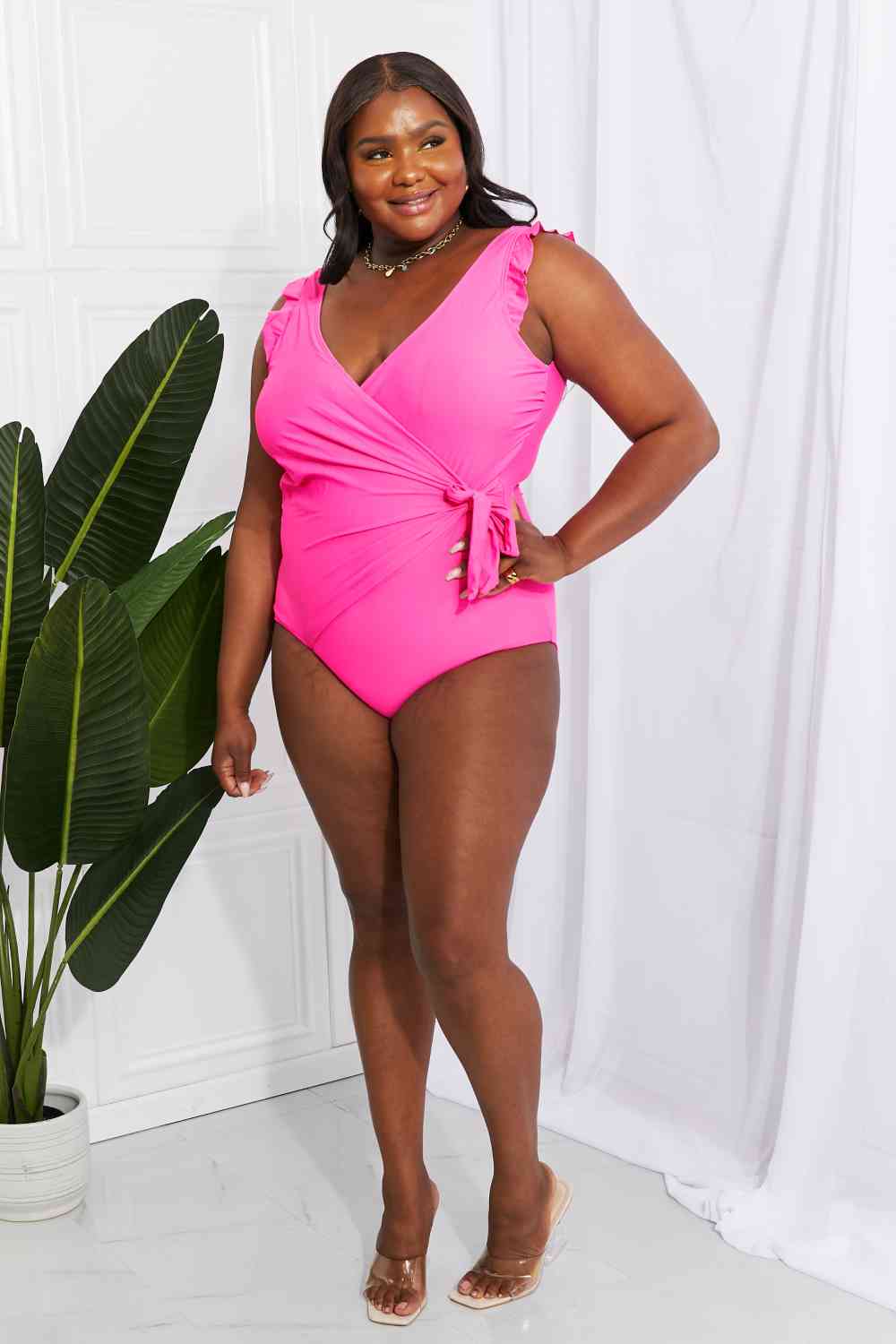 Ruffle Faux Wrap One-Piece Swimsuit