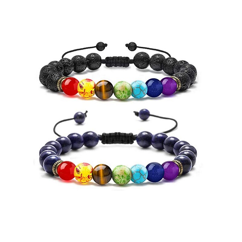 Lava Rock 7 Chakras Beads Bracelet Set