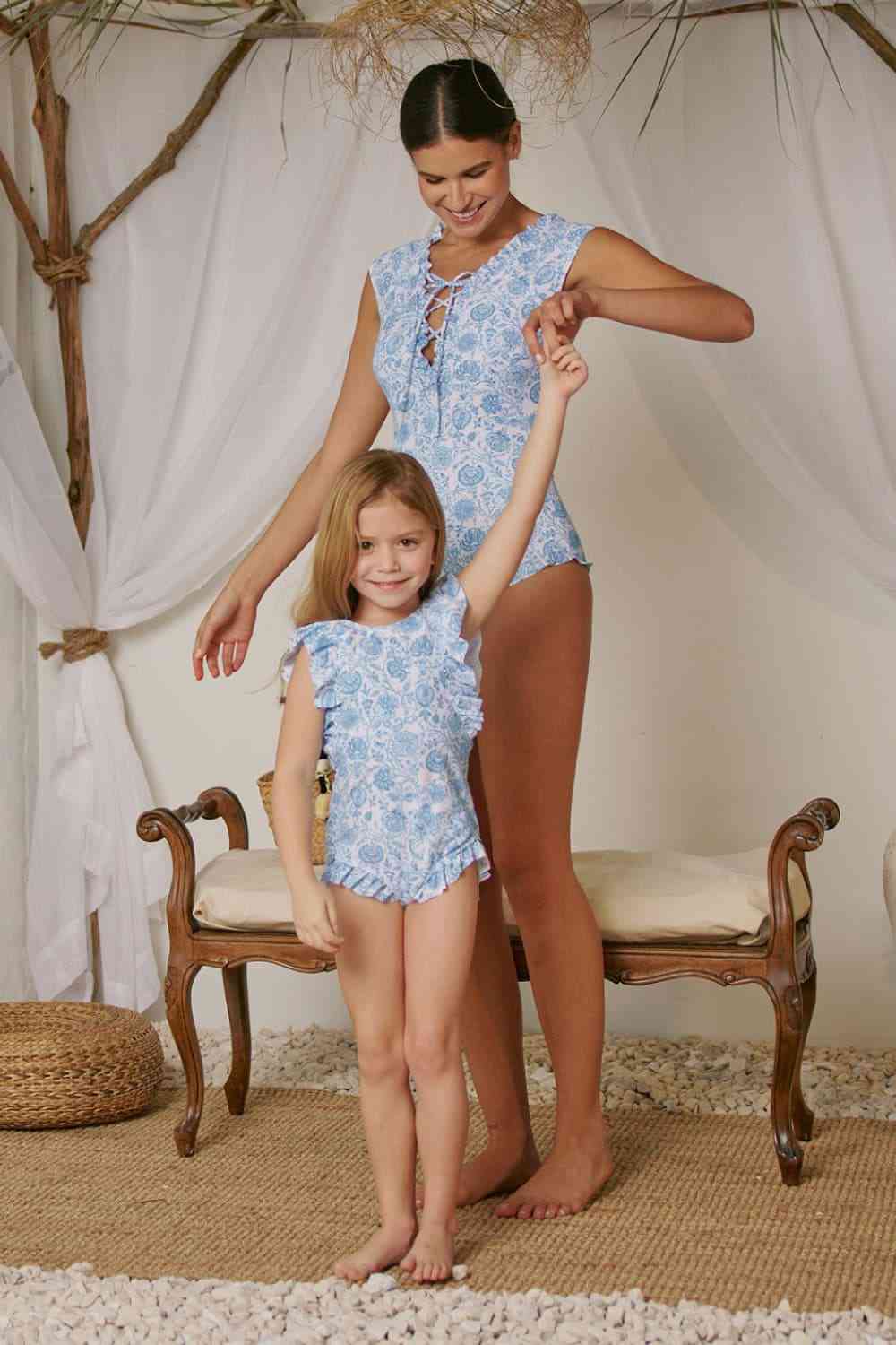 V-Neck One Piece Swimsuit In Thistle Blue