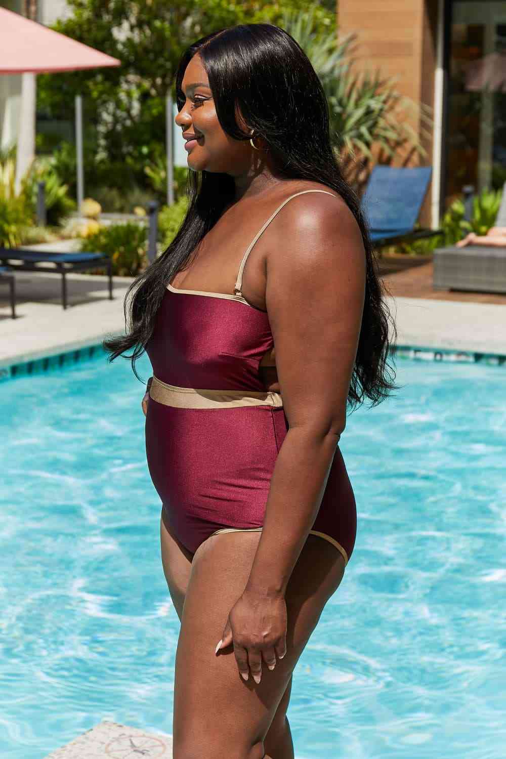 Contrast Trim One-Piece in Wine