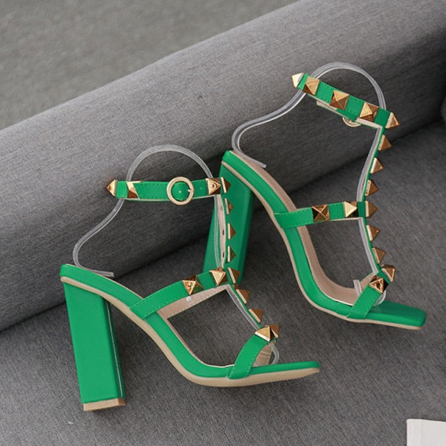 Rivet Thick Heel High Heel Sandals