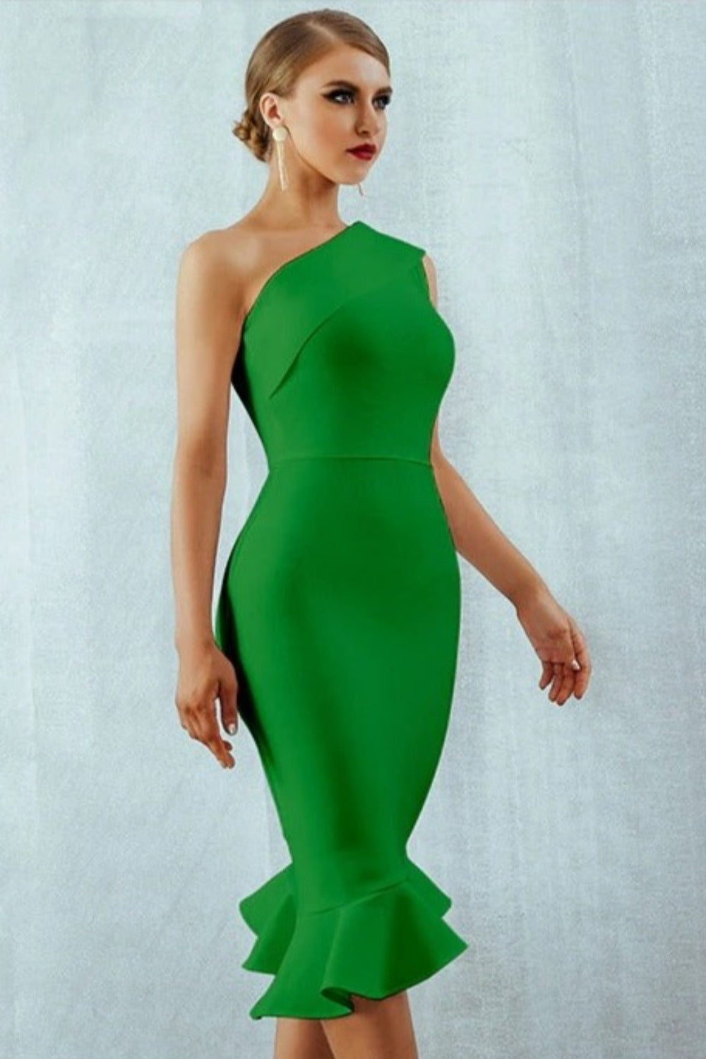 One Shoulder Fishtail Bodycon Midi Dress