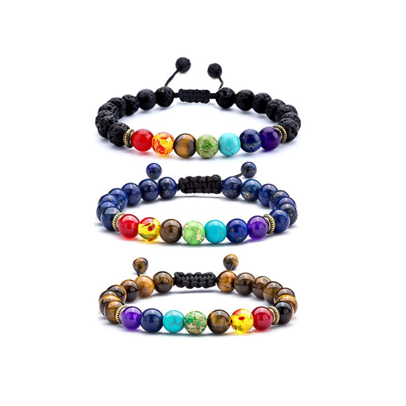 Lava Rock 7 Chakras Beads Bracelet Set