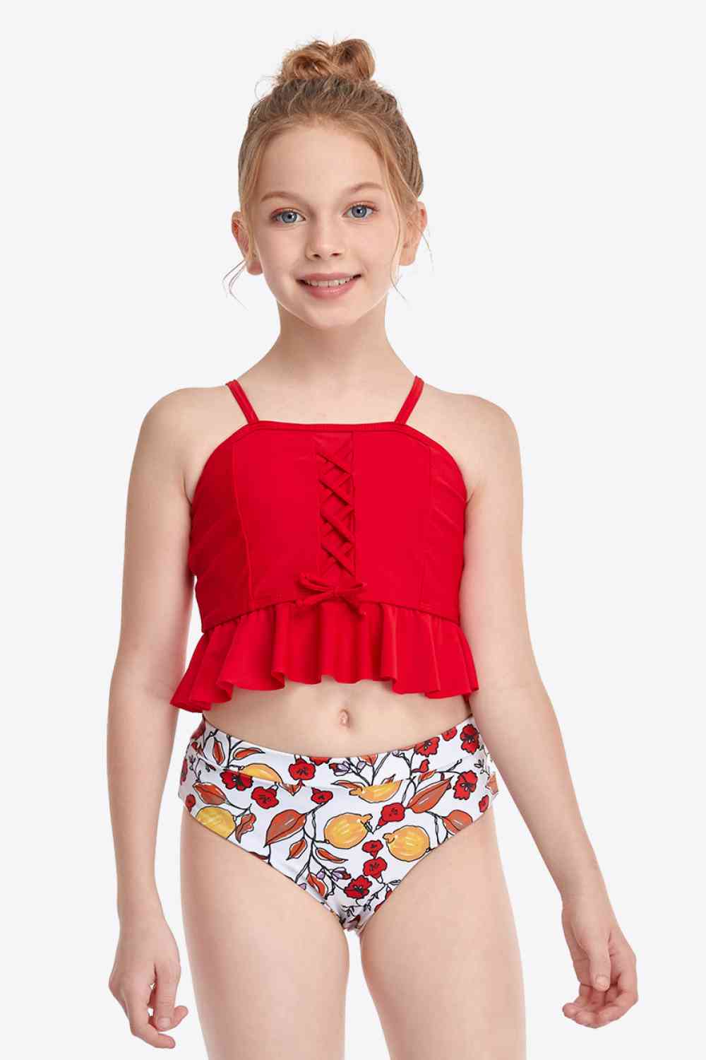 Printed Crisscross Ruffled Two-Piece Swim Set