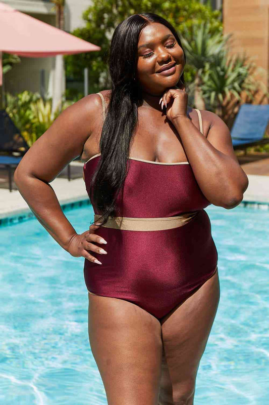 Contrast Trim One-Piece in Wine