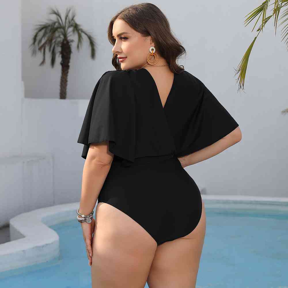 Plus Size Ruched Surplice Neck One-Piece Swimsuit