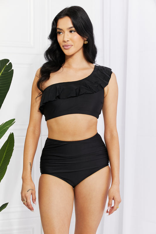 Romance Ruffle One-Shoulder Bikini in Black