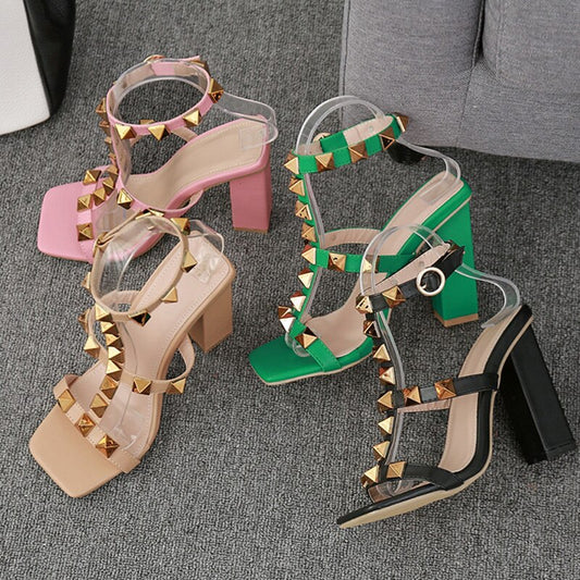 Rivet Thick Heel High Heel Sandals