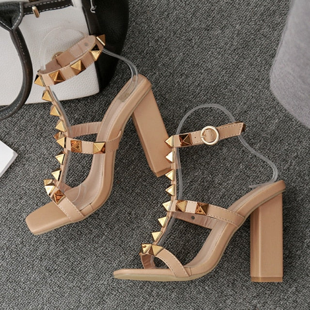 Rivet Thick Heel High Heel Sandals