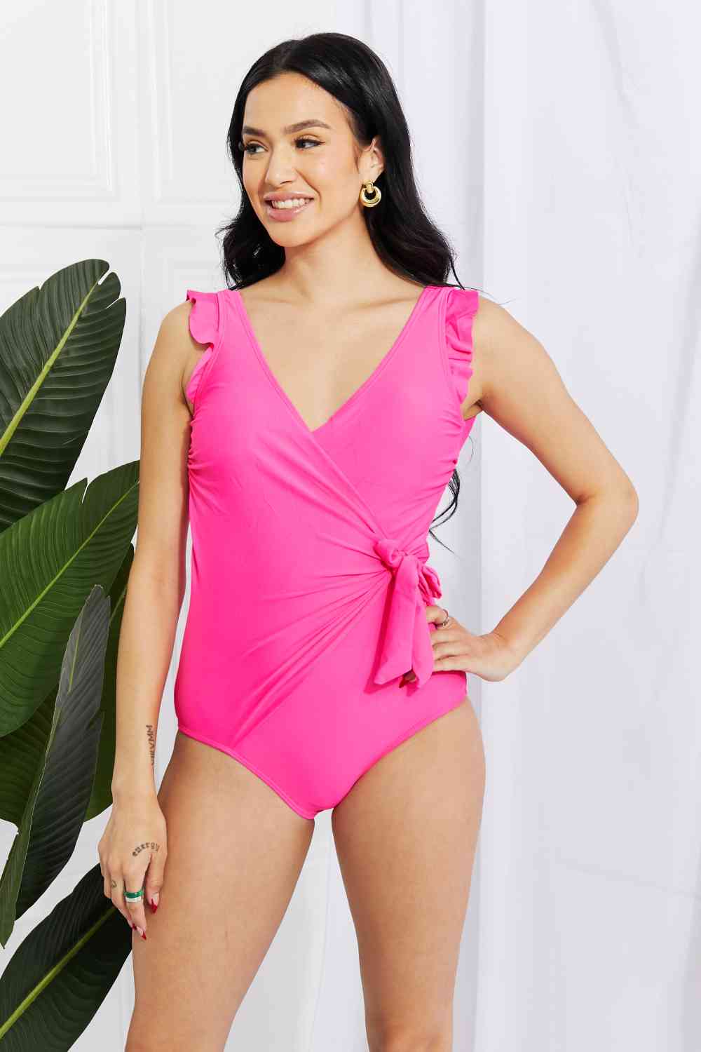 Ruffle Faux Wrap One-Piece Swimsuit