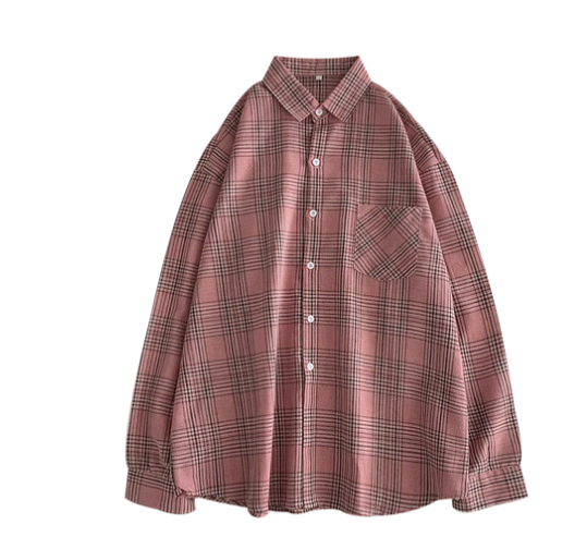 Plaid Oversize Blouse Flannel Long Sleeve Collared Shirt