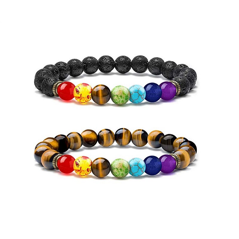 Lava Rock 7 Chakras Beads Bracelet Set