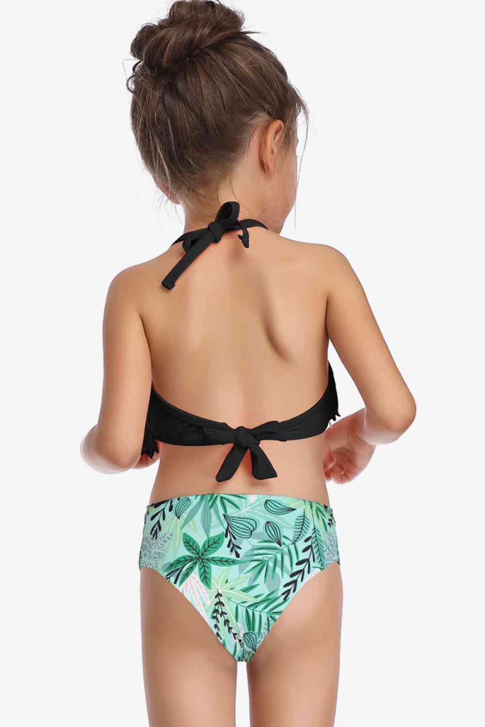 Printed Halter Neck Fringed Two-Piece Swim Set