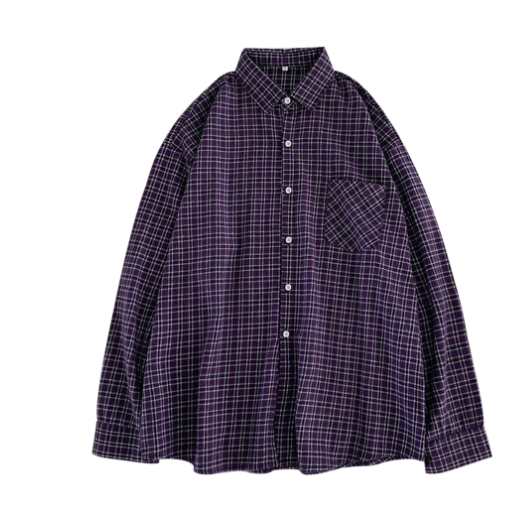 Plaid Oversize Blouse Flannel Long Sleeve Collared Shirt