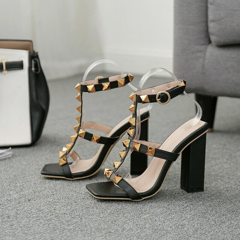 Rivet Thick Heel High Heel Sandals